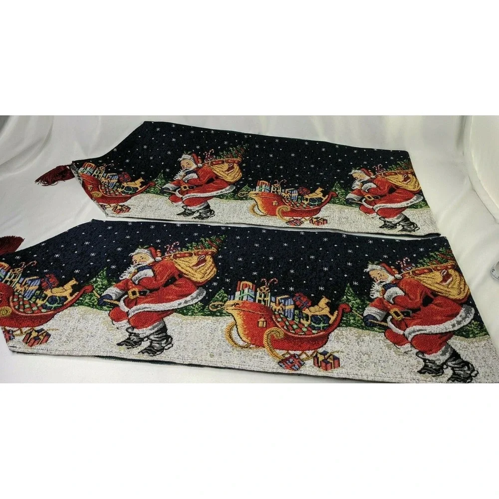 Christmas Santa Claus Sleigh Tapestry Table Runner 72 Inch Lot of 2 Kmart